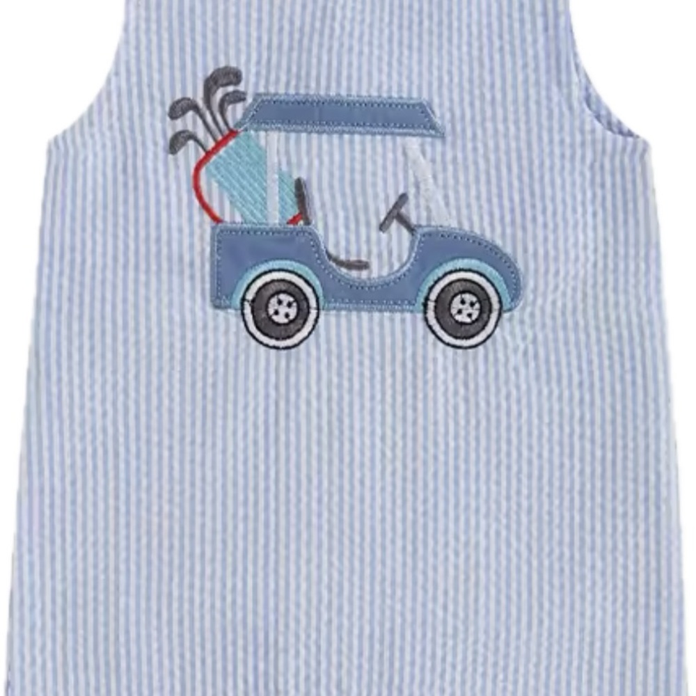 New Striped Blue Sleeveless Romper with Golf Cart Design 3-6 months